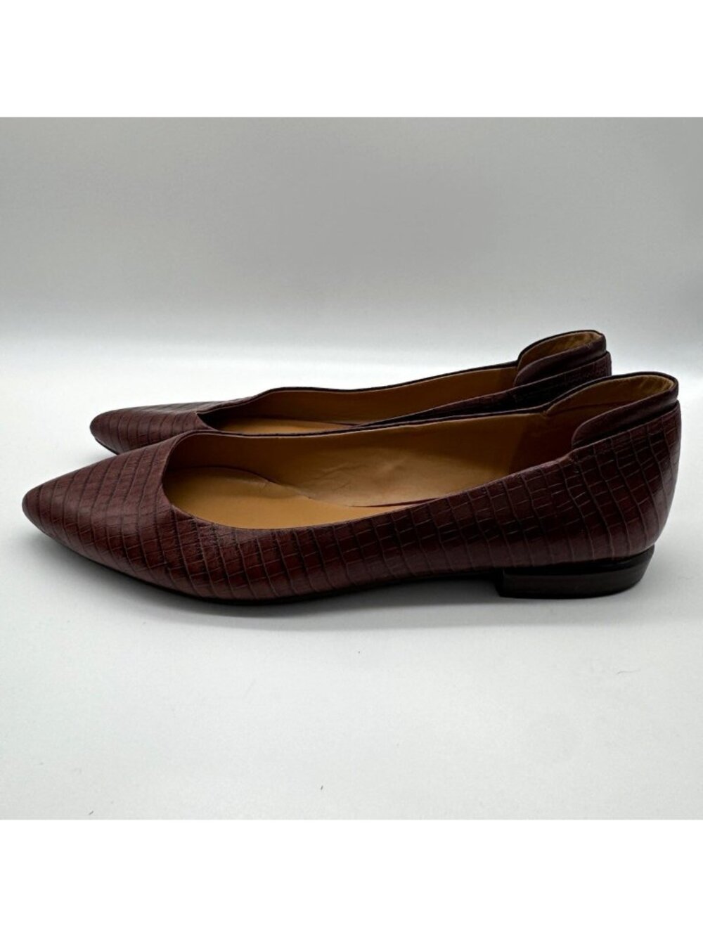 Nine West Womens 7.5 Burgundy Croc Embossed Pointed Toe Slip-On Ballet Flats